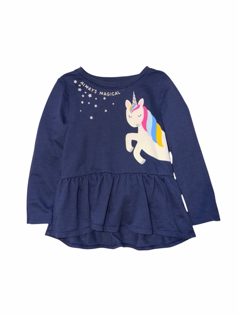 Old Navy Girls Navy Unicorn Peplum Top Long Sleeve Size 5T
